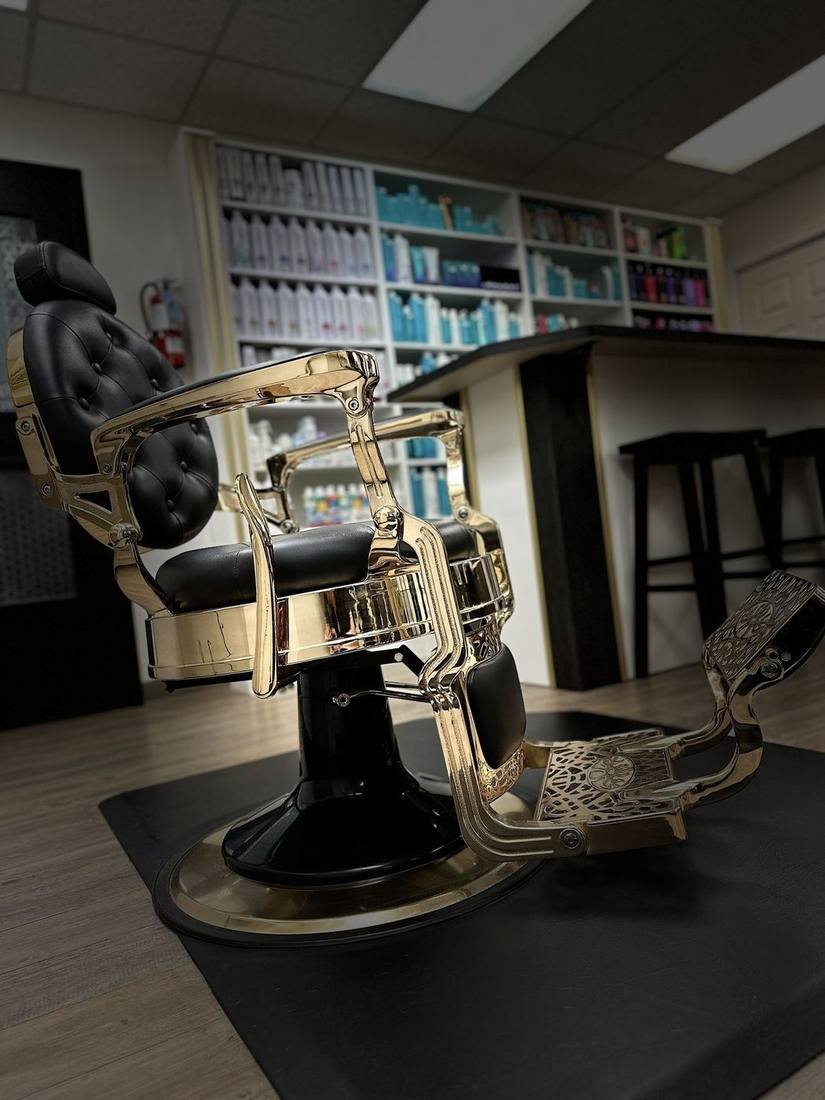 Gold styling chair at Maria Hair Design, Dieppe NB